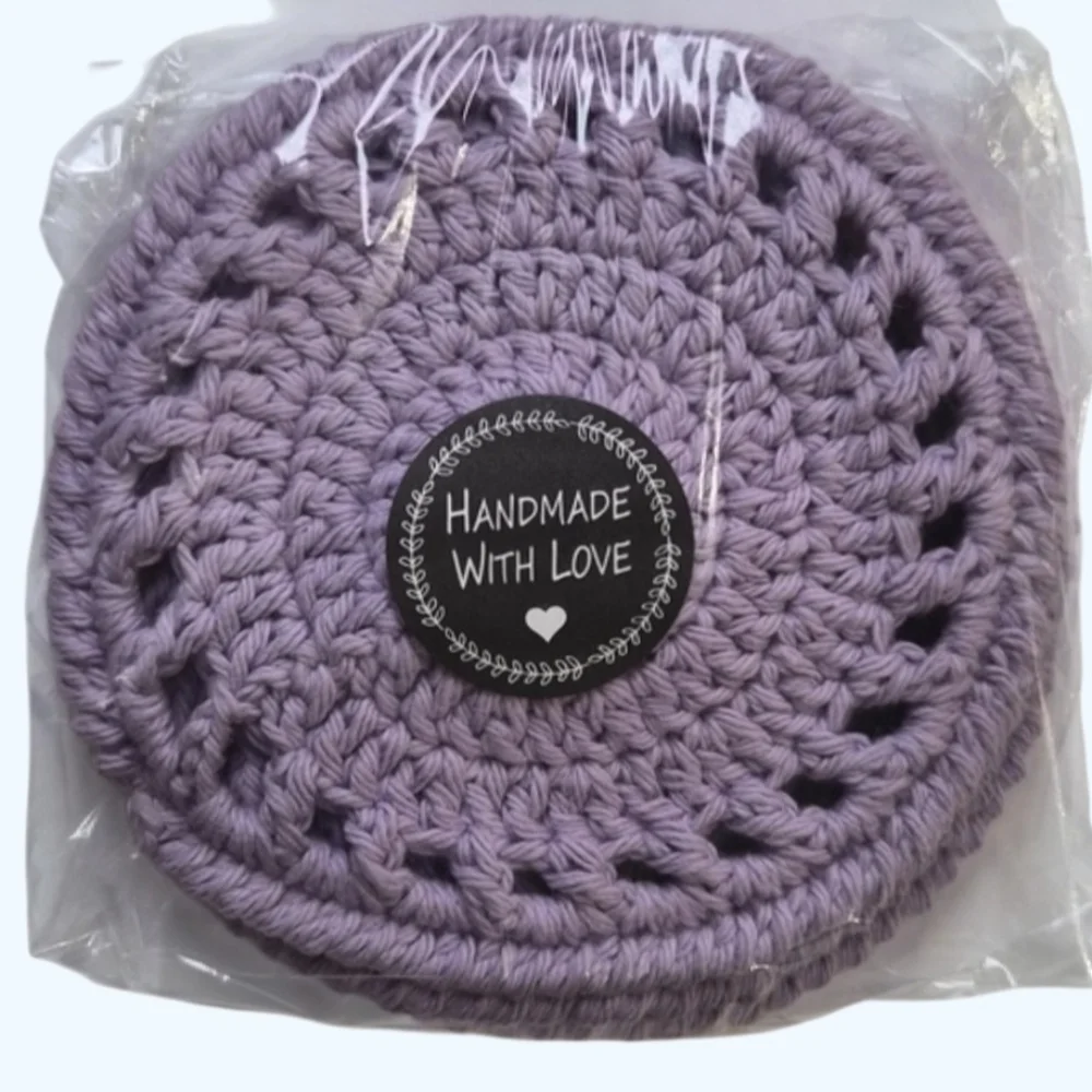 Ecofriendly Cotton Round Coaster Set of 4-Handmade Crocheted- Light Purple